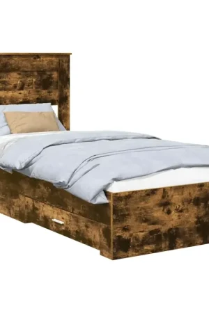 Letto singolo | Letto per adulti | Struttura del letto Rovere Affumicato e Argento 75 x 190 cm Ultime Pezzi